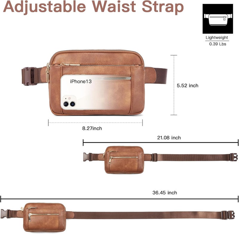 Telena Fanny Packs for Women Cross Body Leather Belt Bag Fashionable with Adjustable Strap Brown - Image 3